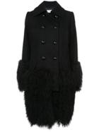 Sacai Double Breasted Coat With Fur - Black