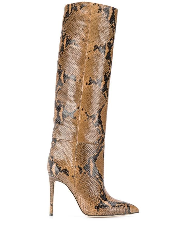 Paris Texas Python Printed Stiletto Boots - Brown