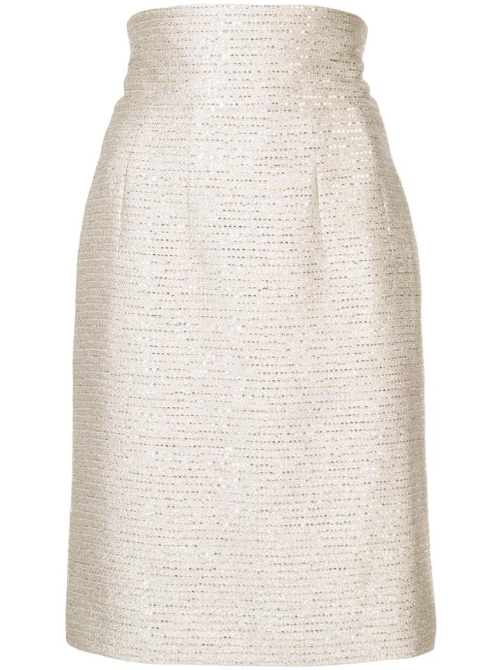 Oscar De La Renta Sequined Fitted Skirt - Yellow & Orange