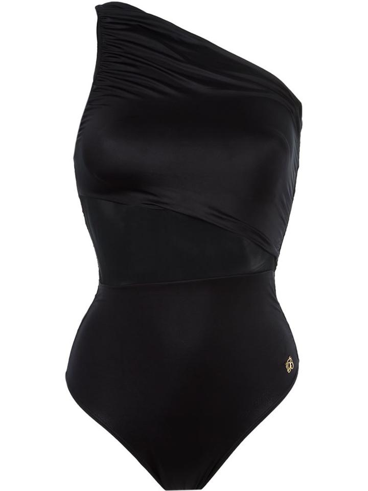Brigitte One Shoulder Draped Swimsuit, Women's, Size: Medium, Black, Polyamide/spandex/elastane