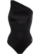 Brigitte One Shoulder Draped Swimsuit, Women's, Size: Medium, Black, Polyamide/spandex/elastane