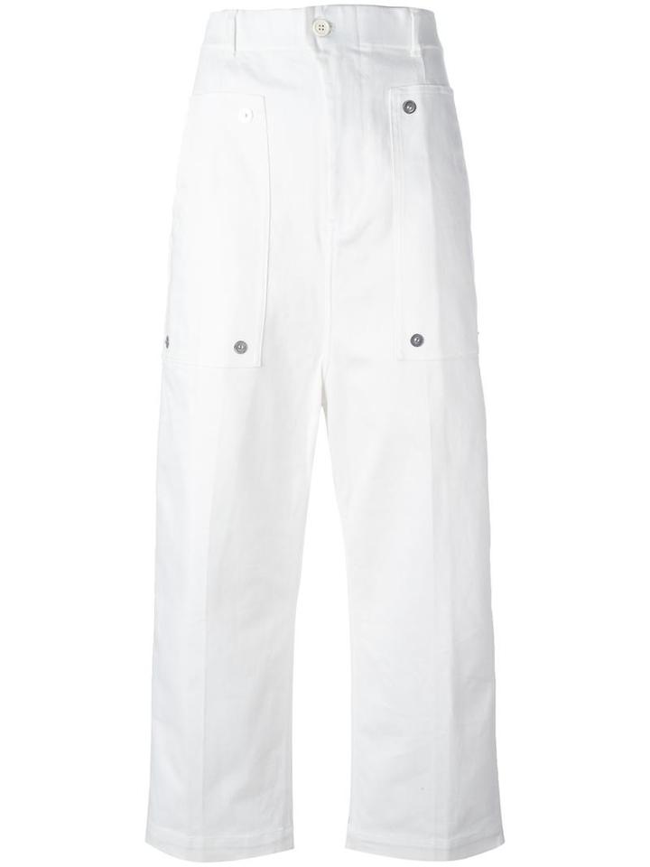 Julien David Drop Crotch Cropped Trousers, Women's, Size: Medium, White, Cotton/polyurethane