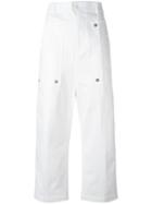 Julien David Drop Crotch Cropped Trousers, Women's, Size: Medium, White, Cotton/polyurethane
