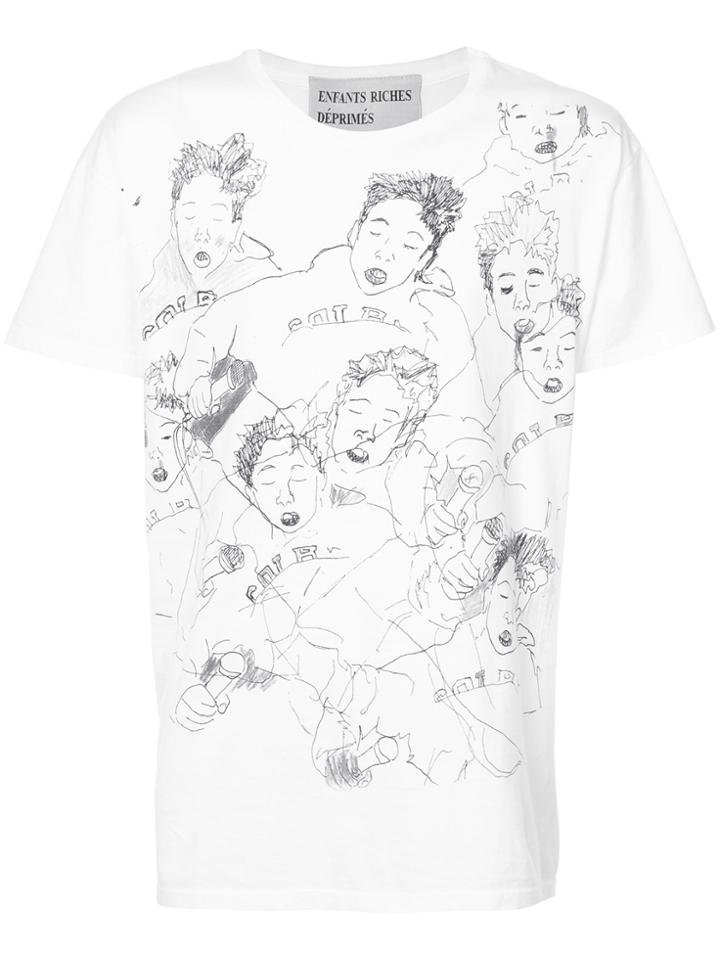 Enfants Riches Déprimés Faces Sketch Print T-shirt - White