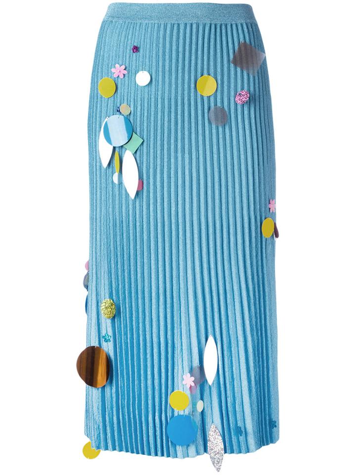 Christopher Kane Pleated Sequin Detail Knitted Skirt - Blue