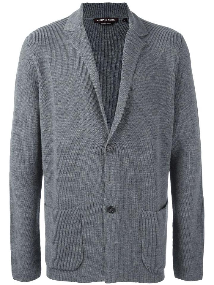 Michael Michael Kors Patch Pocket Cardigan, Men's, Size: Large, Grey, Merino