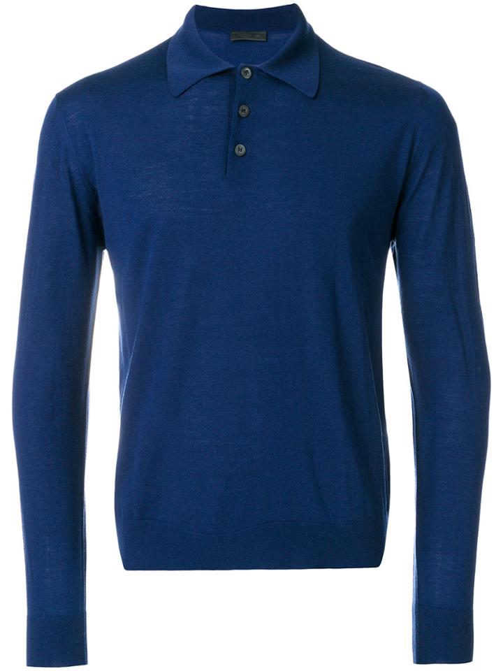 Prada Long Sleeve Polo Shirt - Blue