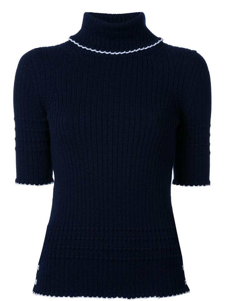 Thom Browne Ribbed Roll Neck Top, Women's, Size: 38, Blue, Wool