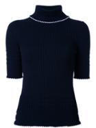 Thom Browne Ribbed Roll Neck Top, Women's, Size: 38, Blue, Wool