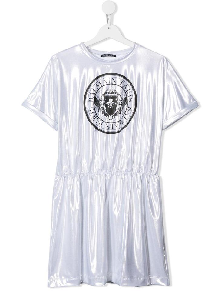 Balmain Kids Teen Logo Print Dress - Silver