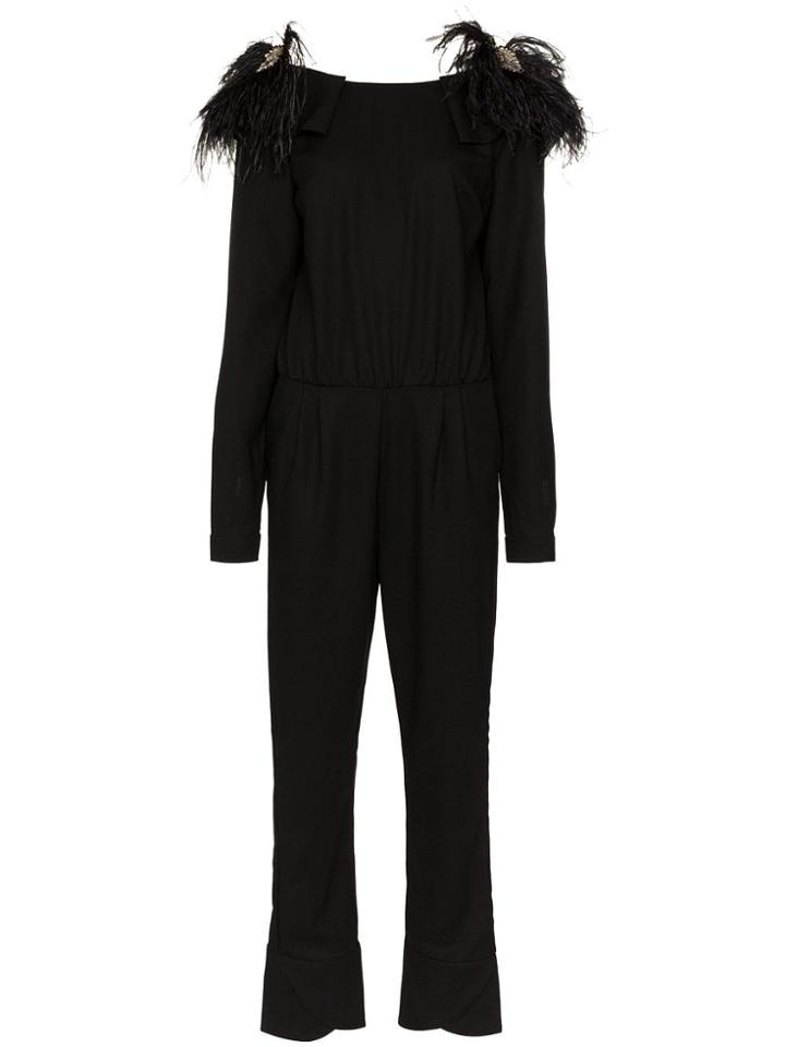 Johanna Ortiz Feel Me Feather Wool Jumpsuit - Black