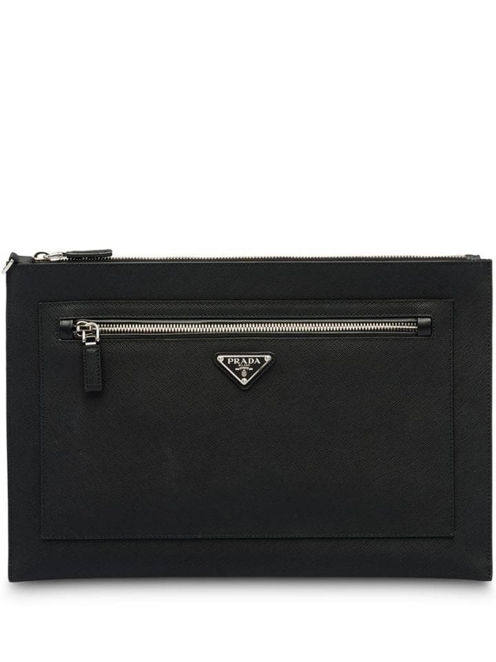 Prada Saffiano Zipper Clutch - Black