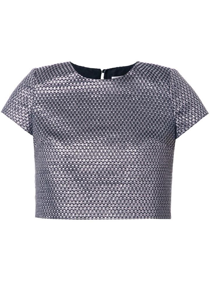 Ingie Paris Woven Effect Crop T-shirt, Women's, Size: 38, Grey, Polyester/metallized Polyester/acrylic/wool