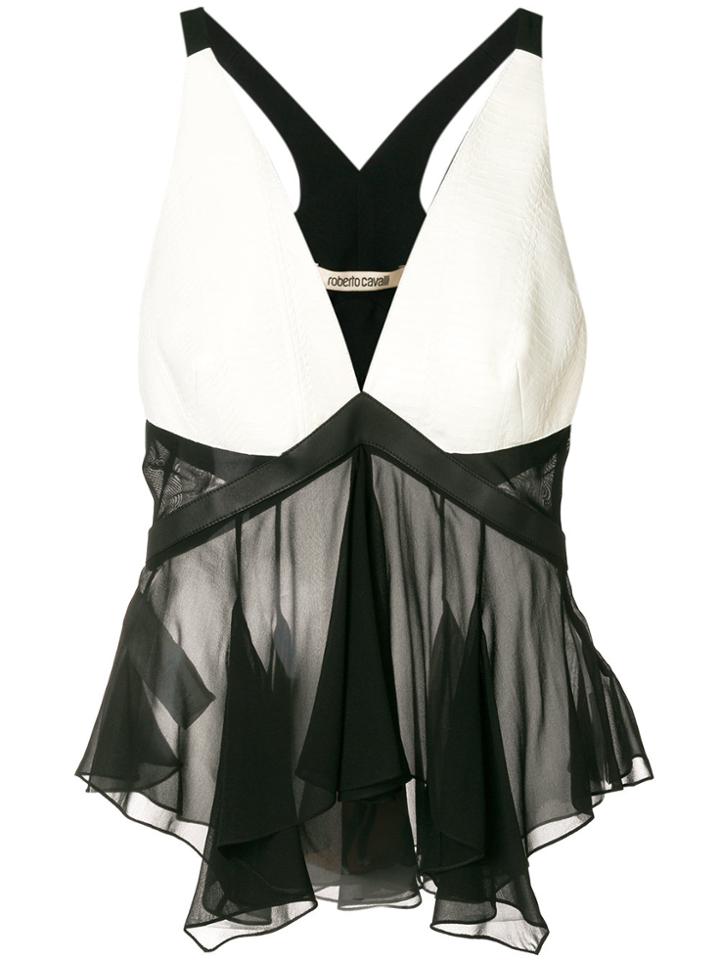 Roberto Cavalli Ruffled Panelled Top - Black