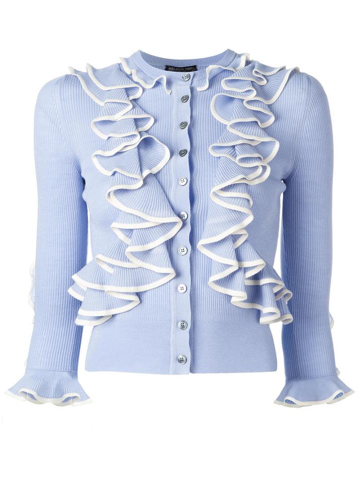 Alexander Mcqueen Ruffle Cardigan, Women's, Size: Medium, Blue, Wool