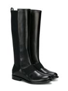 Young Versace Logo Embossed Strap Boots - Black