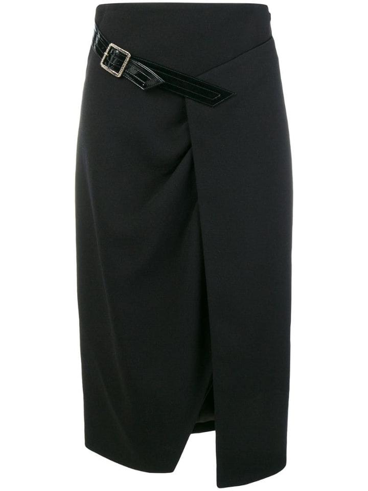 Givenchy Wool Cross-over Mid-length Skirt - Black