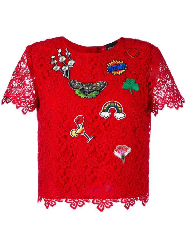 Ermanno Ermanno - Patches Lace Blouse - Women - Polyester/viscose - 40, Red, Polyester/viscose