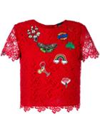 Ermanno Ermanno - Patches Lace Blouse - Women - Polyester/viscose - 40, Red, Polyester/viscose