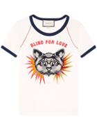 Gucci T-shirt With Cat Appliqué, Women's, Size: Large, White, Cotton