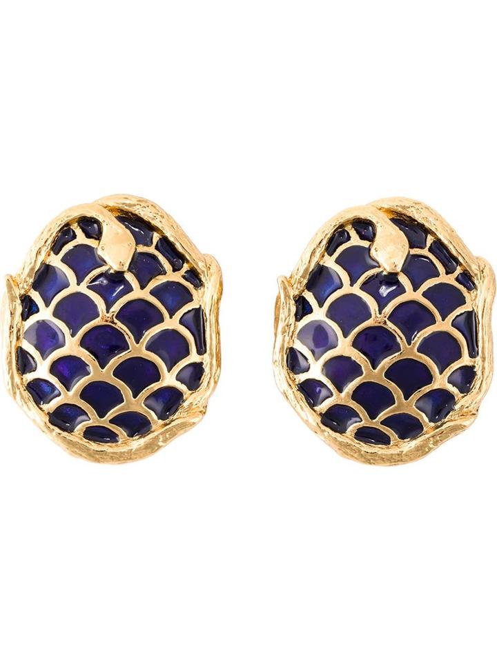 Yves Saint Laurent Vintage Snake Enamel Earrings, Women's, Blue