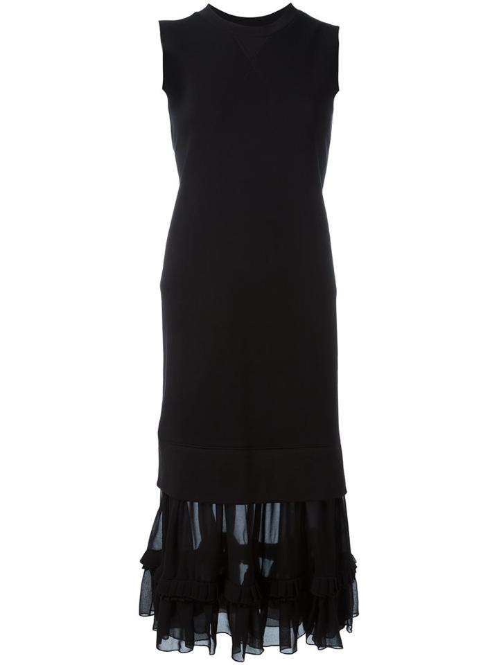 Mm6 Maison Margiela Ruffle Hem Tank Dress, Women's, Size: Large, Black, Cotton/polyester