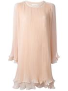 Chloé Pleated Georgette Dress, Women's, Size: 38, Nude/neutrals, Polyester/cotton/silk