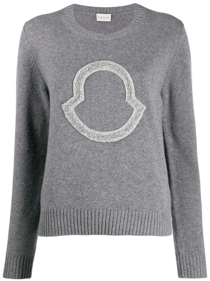 Moncler Sequin Logo-embroidered Jumper - Grey