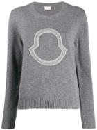 Moncler Sequin Logo-embroidered Jumper - Grey