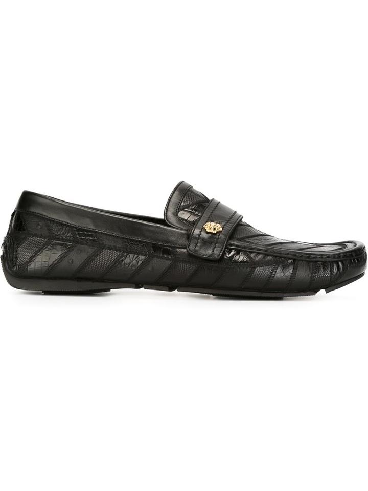 Versace Medusa Driving Shoes, Men's, Size: 41.5, Black, Leather/rubber