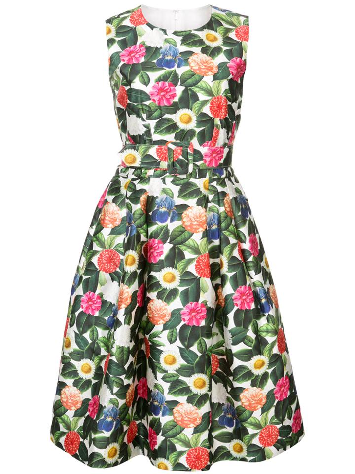 Oscar De La Renta Sleeveless Floral Dress - White