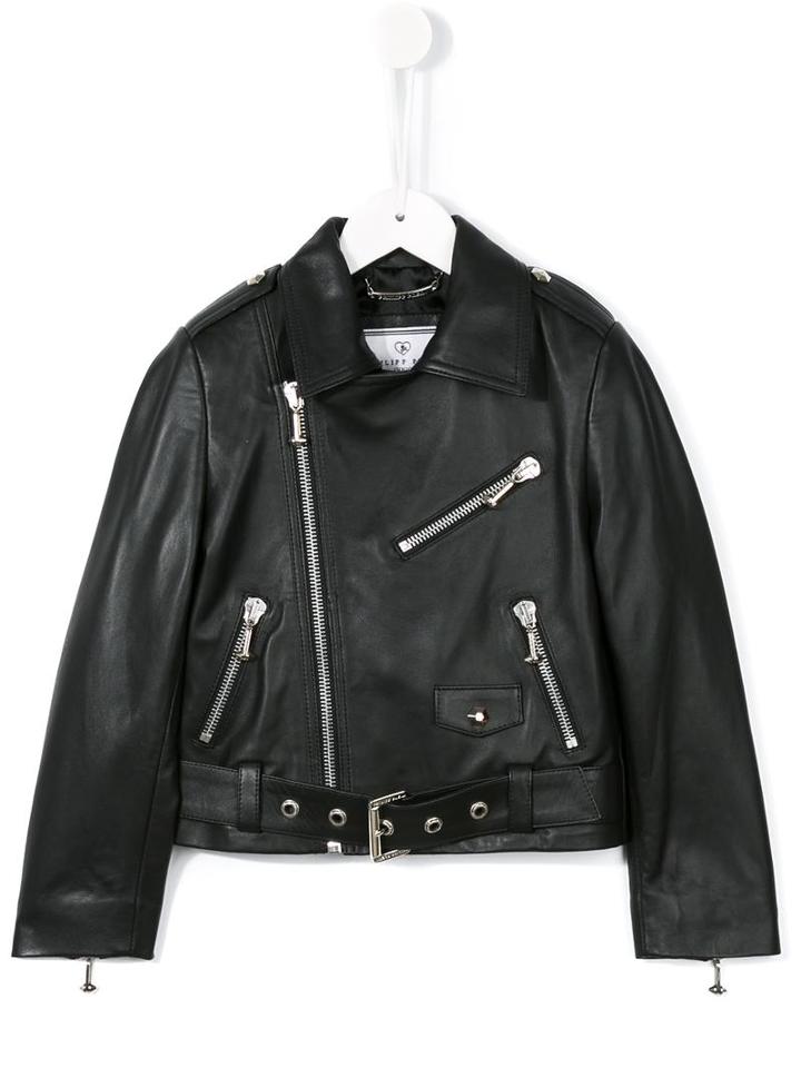 Philipp Plein Kids Butterfly Detail Biker Jacket, Girl's, Size: 10 Yrs, Black