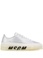 Msgm Logo Printed Lace Up Sneakers - Silver