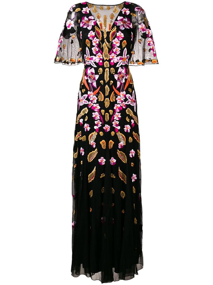 Temperley London Floral Embroidered Fitted Long Dress - Black