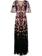 Temperley London Floral Embroidered Fitted Long Dress - Black