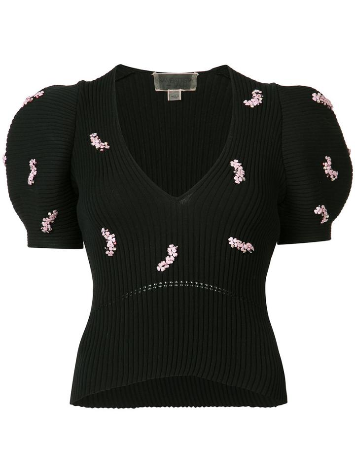 Giambattista Valli - V-neck Top - Women - Cotton - 38, Black, Cotton