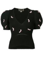 Giambattista Valli - V-neck Top - Women - Cotton - 38, Black, Cotton