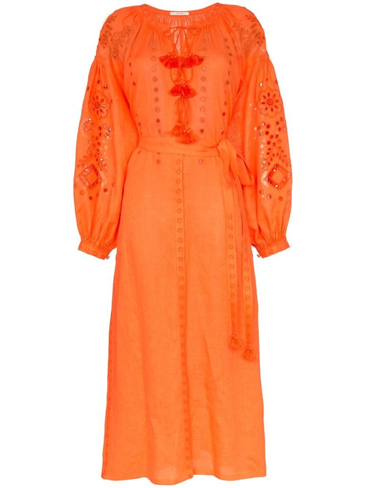 Vita Kin Cherry Blossom Embroidered Linen Dress - Orange
