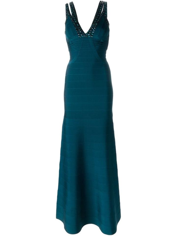 Hervé Léger Embellished V-neck Gown - Blue