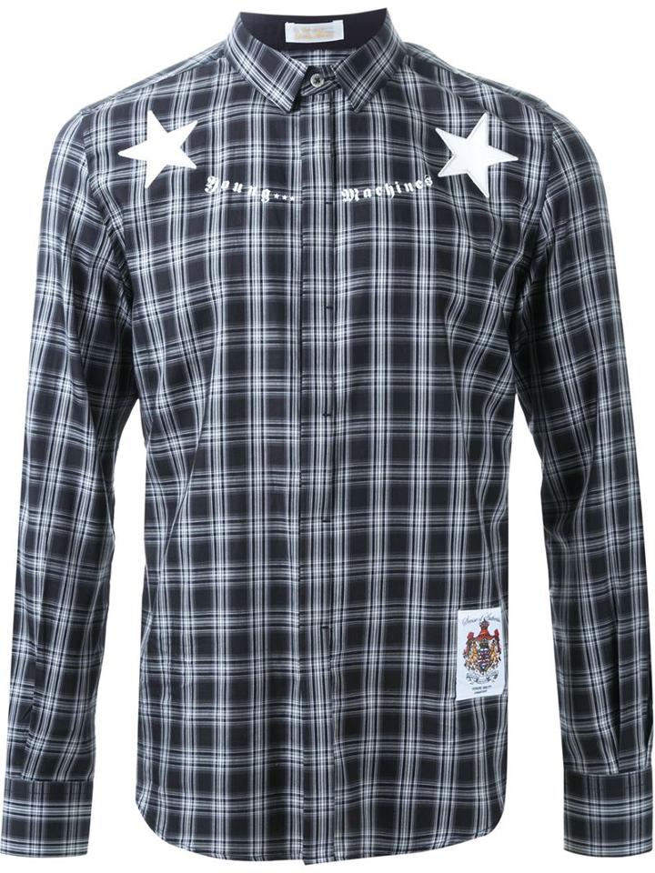 Education From Youngmachines Plaid Star Print Button Down Shirt, Men's, Size: 3, Black, Cotton