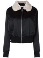 J.w.anderson Contrast Collar Zip Jacket, Women's, Size: 6, Black, Silk/sheep Skin/shearling/viscose