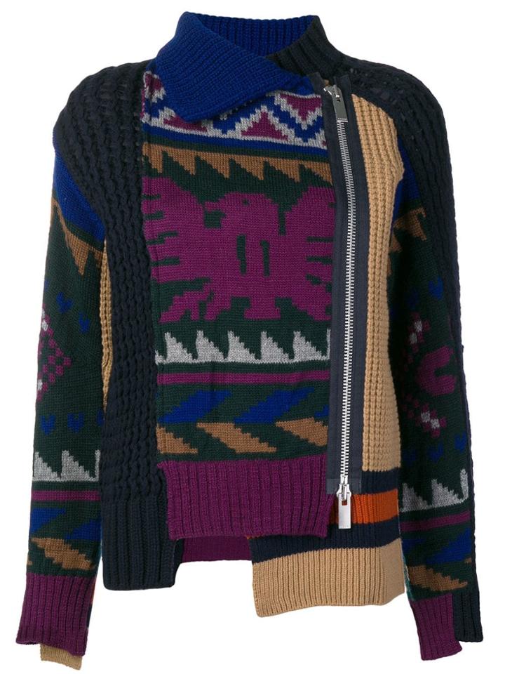 Sacai Patchwork Asymmetric Sweater - Blue