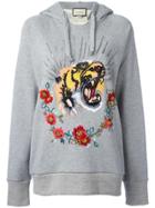 Gucci Tiger Embroidered Hooded Sweatshirt - Grey