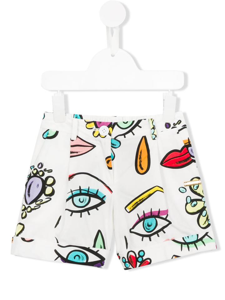 Moschino Kids Face Print Shorts, Girl's, Size: 12 Yrs, White