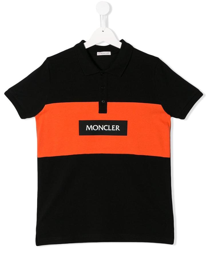 Moncler Kids Teen Colour Block Logo Polo Shirt - Black
