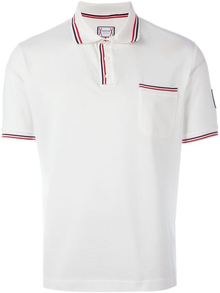 Moncler Gamme Bleu Striped Trim Polo Shirt, Men's, Size: Xs, White, Cotton