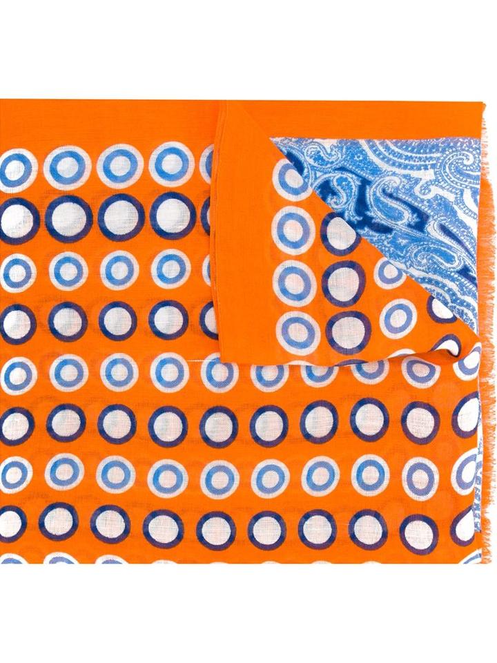 Kiton Printed Scarf, Men's, Blue, Linen/flax/viscose