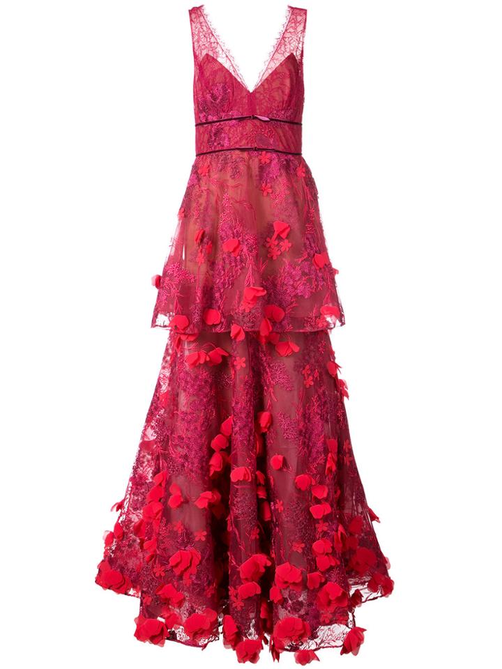 Marchesa Notte 3d Embroidered Gown