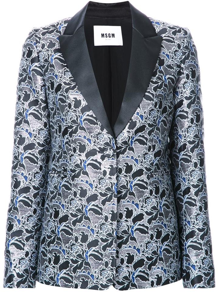 Msgm Metallic Floral Jacquard Dinner Jacket, Women's, Size: 44, Black, Polyester