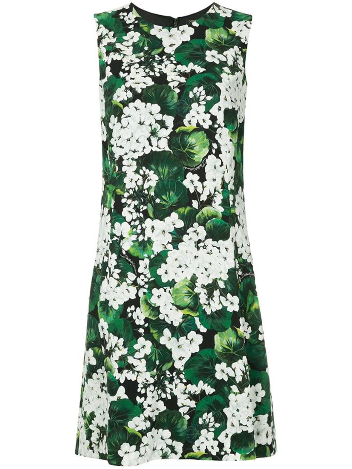 Dolce & Gabbana White Geranium Printed Cady Dress - Green